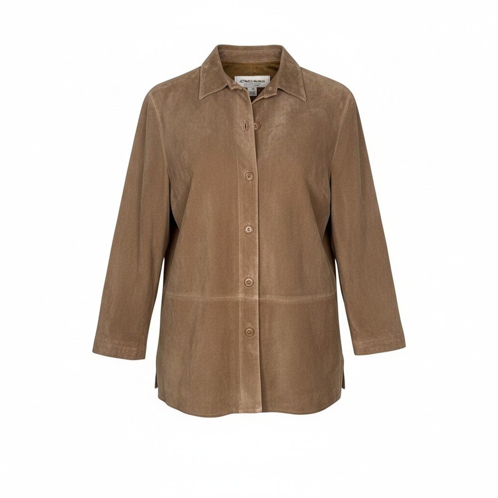 Jones New York Sport Women’s Suede Jacket Size 12 Camel Brown Button Front Lined